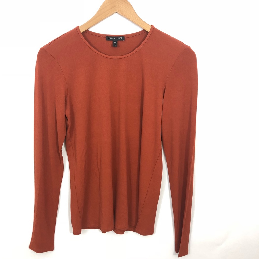 Eileen Fisher Burnt Orange Silk Long Sleeve  XS - Picture 2 of 4